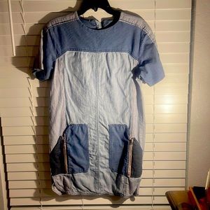 Denim patchwork shift dress